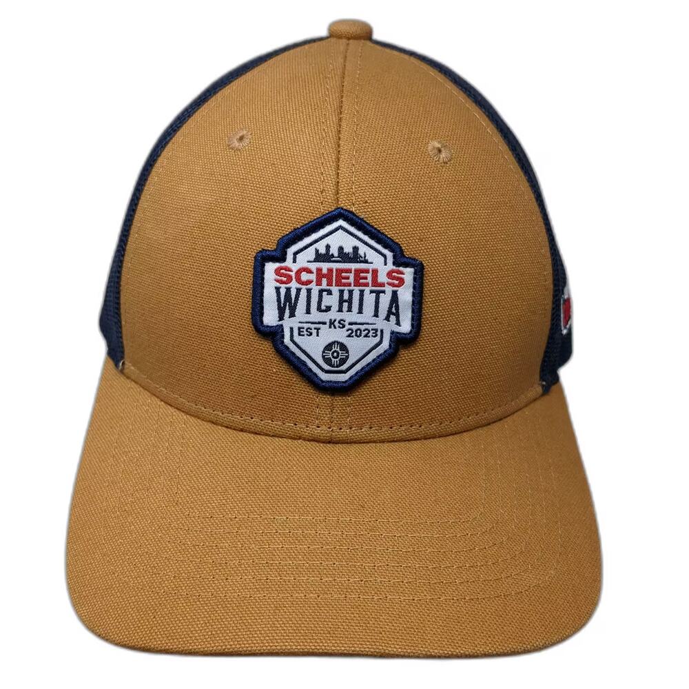 Scheels Wichita Kansas Brown Blue Trucker Hat One Size Adjustable Patch Snapback